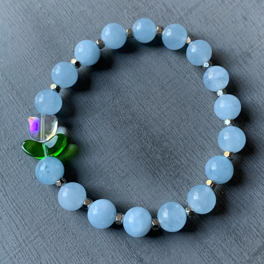 {Handmade} Blue Beaded Bracelet with Tulip Bead